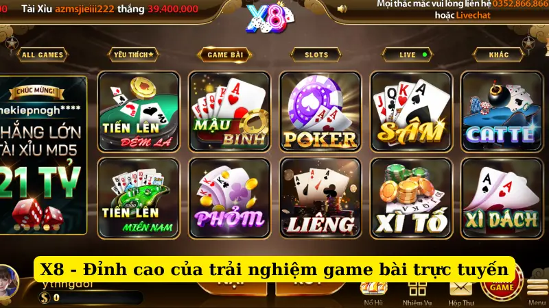 X8 - Đỉnh cao của trải nghiệm game bài trực tuyến